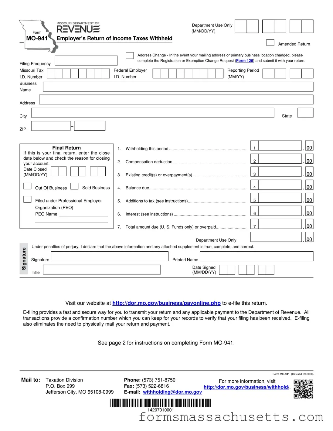 Fill in a Valid 941 Massachusetts Form