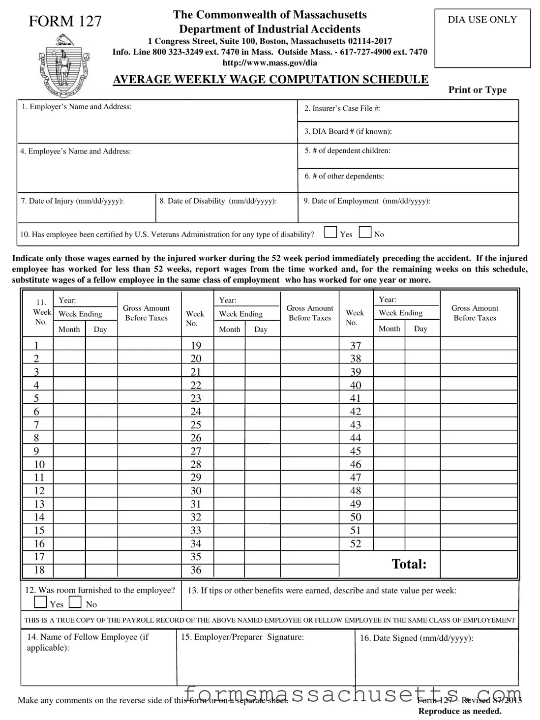 Fill in a Valid Massachusetts 127 Form