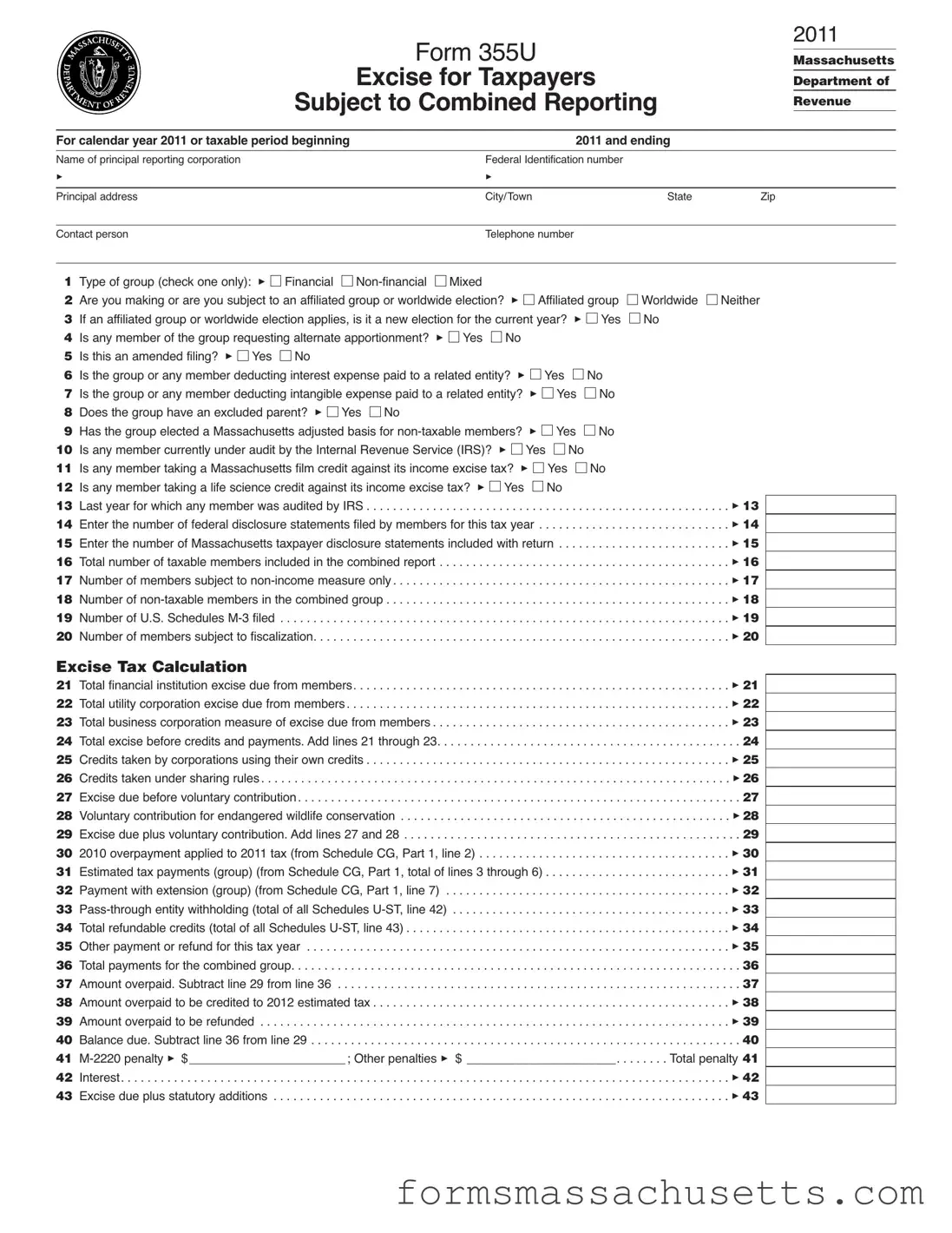 Fill in a Valid Massachusetts 355U Form