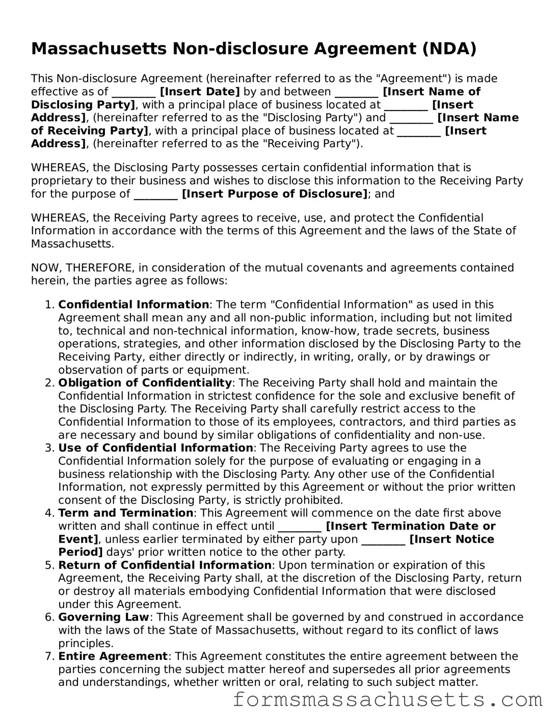 Massachusetts Non-disclosure Agreement Document