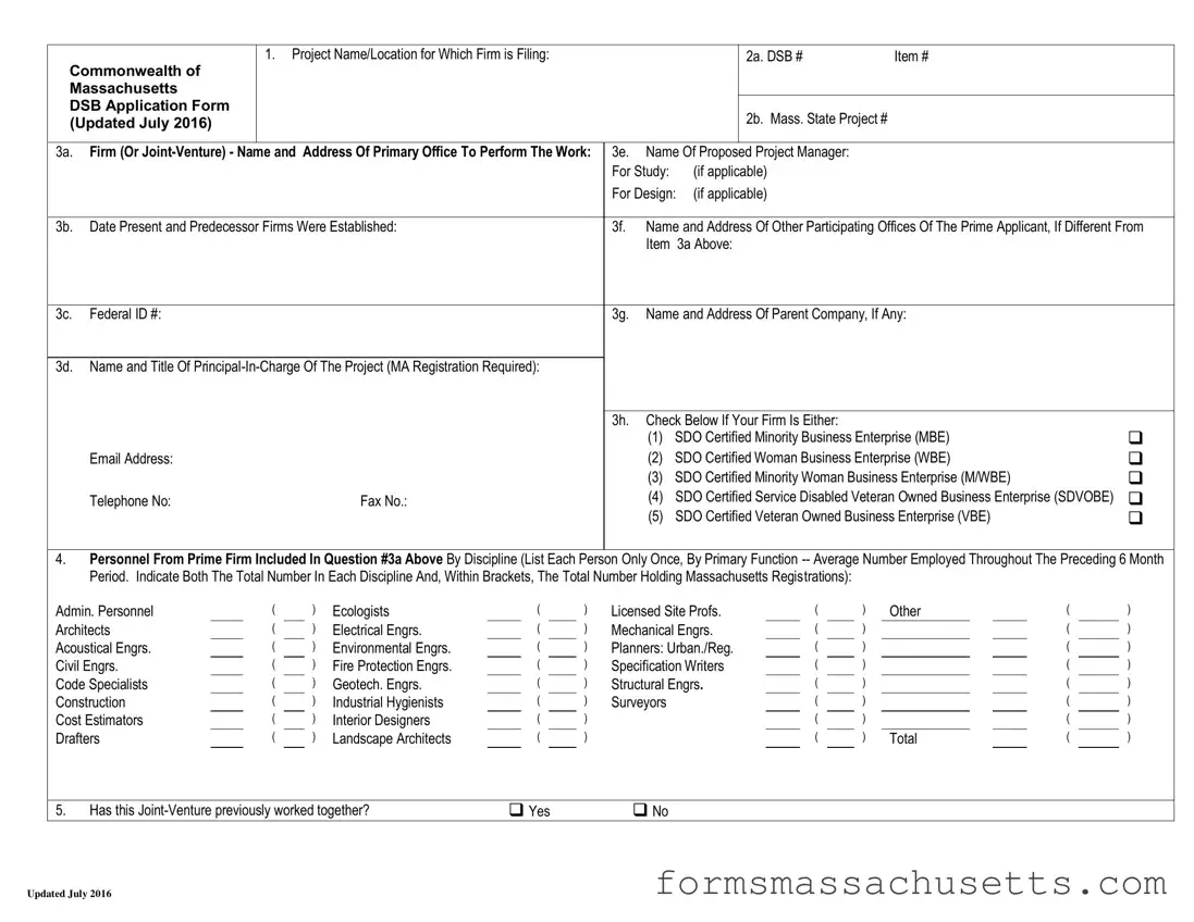 Fill in a Valid Massachusetts Dsb Application Form