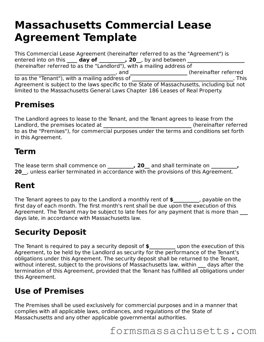 Massachusetts Commercial Lease Agreement Document