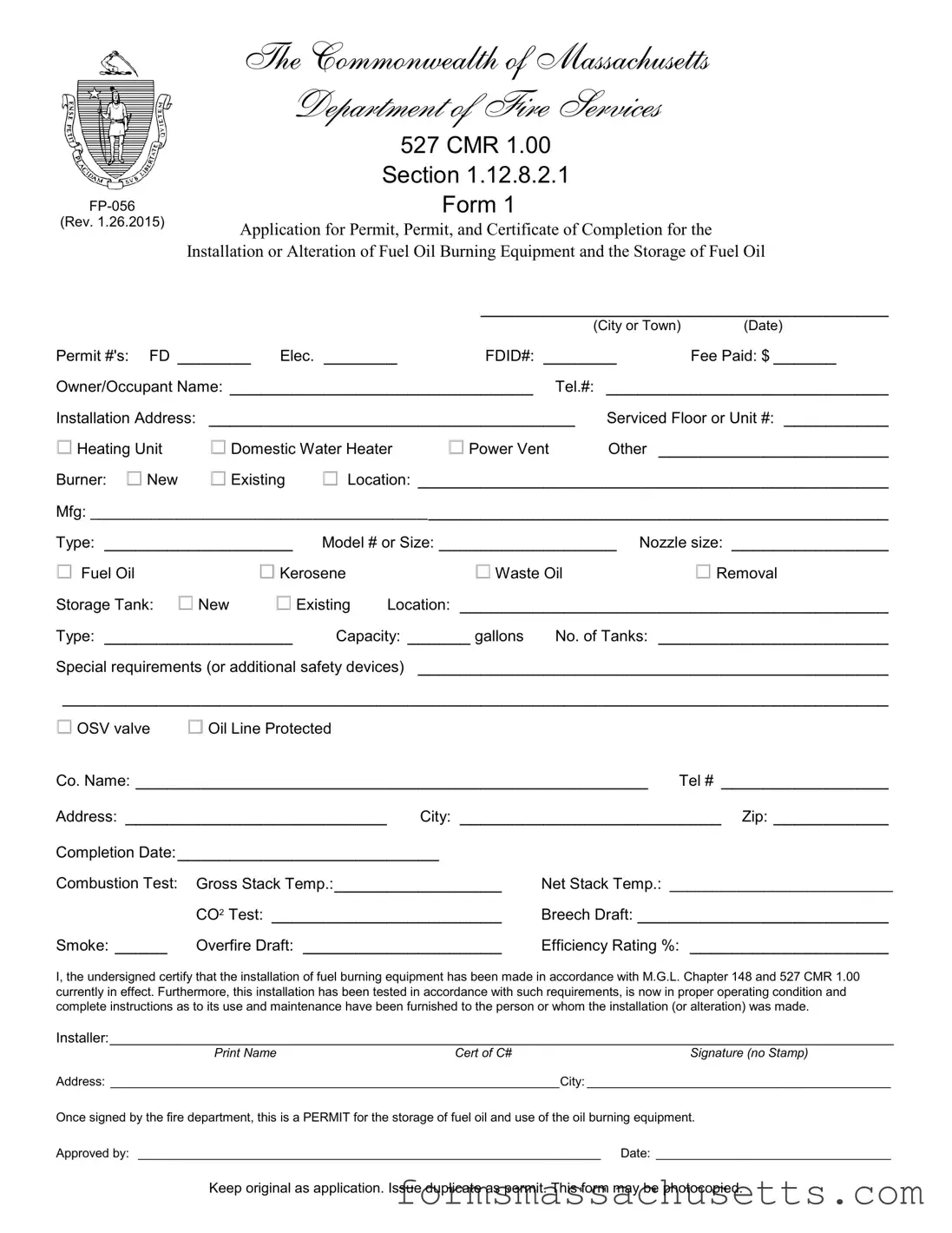 Fill in a Valid Massachusetts Fp 056 Form