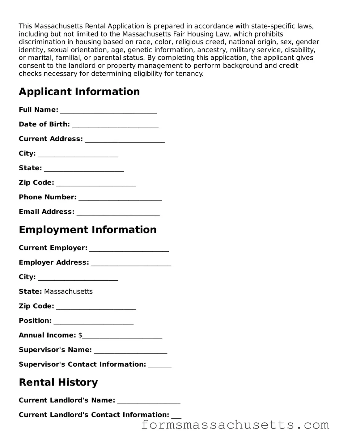Massachusetts Rental Application Document