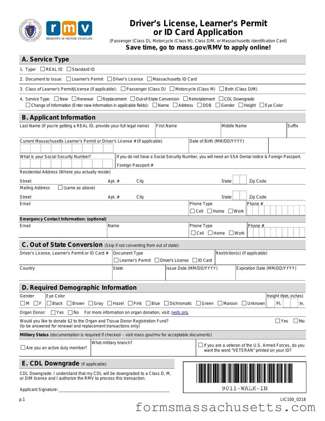 Fill in a Valid Massachusetts Id Application Form