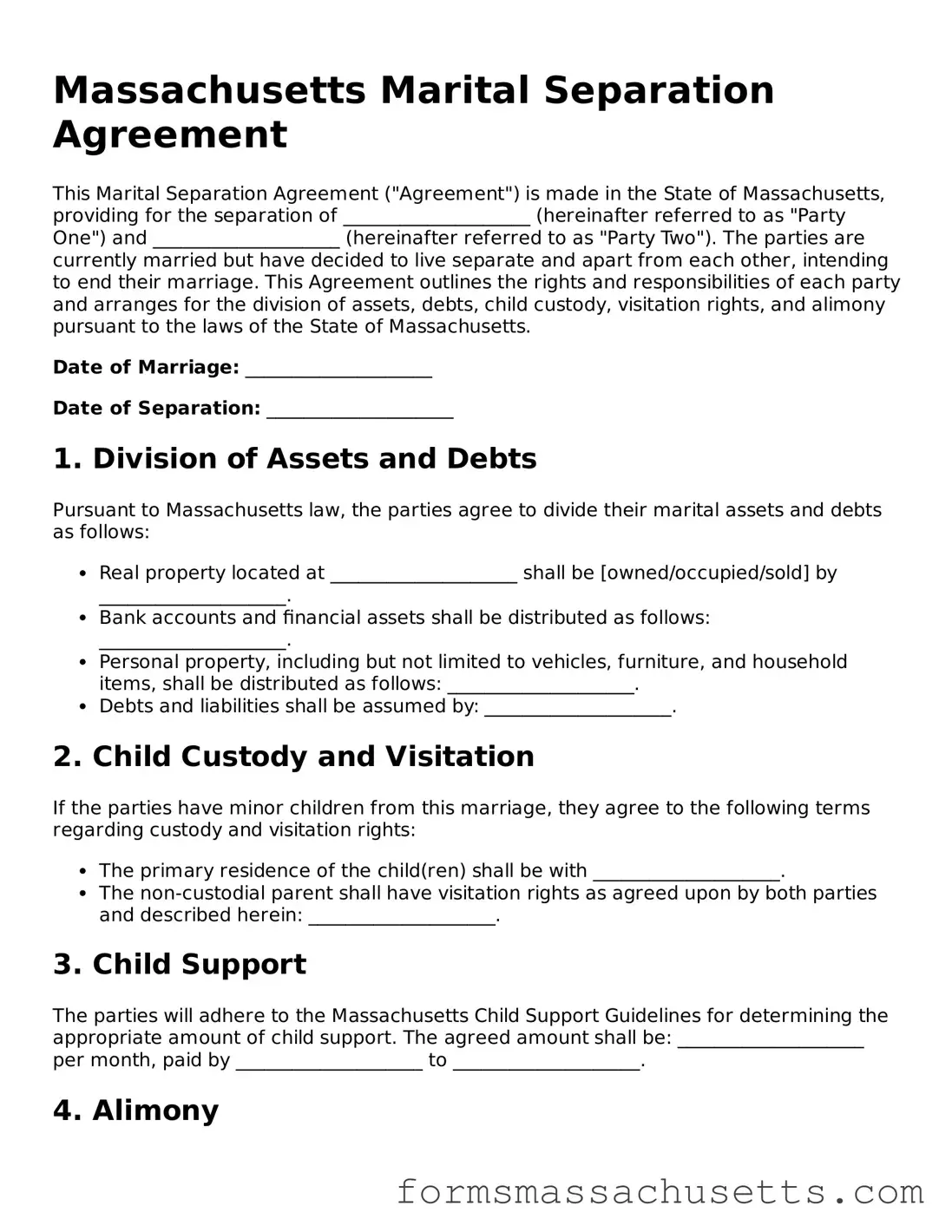 Massachusetts Marital Separation Agreement Document