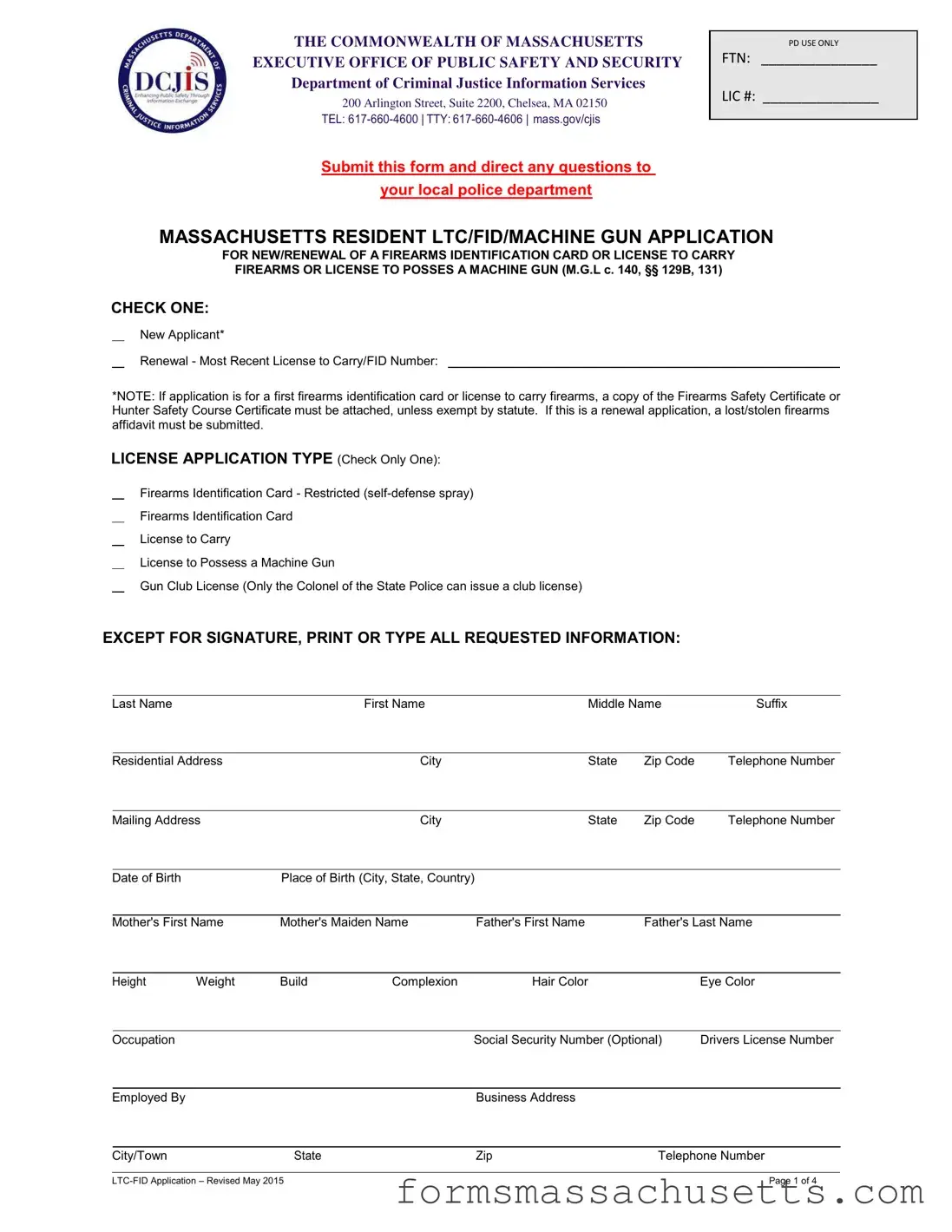 Fill in a Valid Massachusetts Ltc Fid Form
