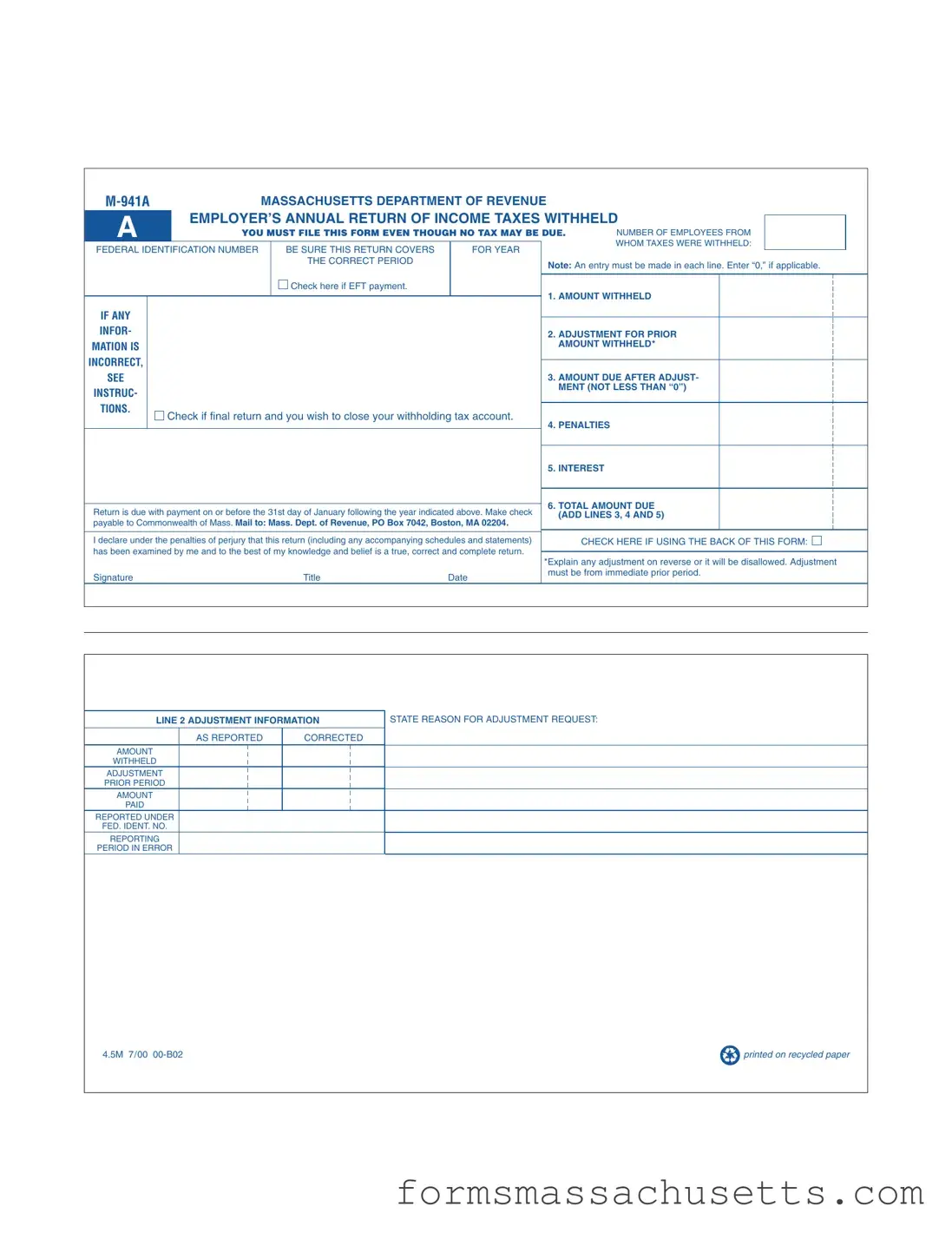 Fill in a Valid Massachusetts M 941A Form
