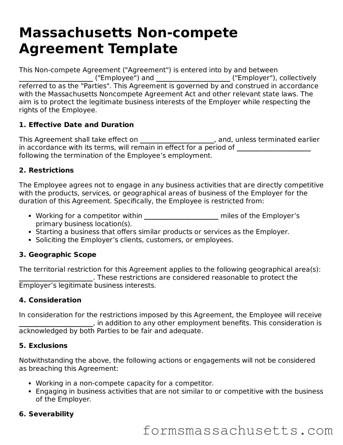 Massachusetts Non-compete Agreement Document