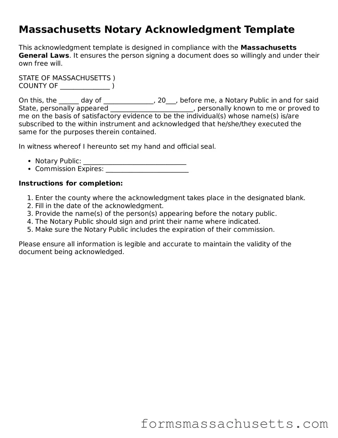 Massachusetts Notary Acknowledgement Document