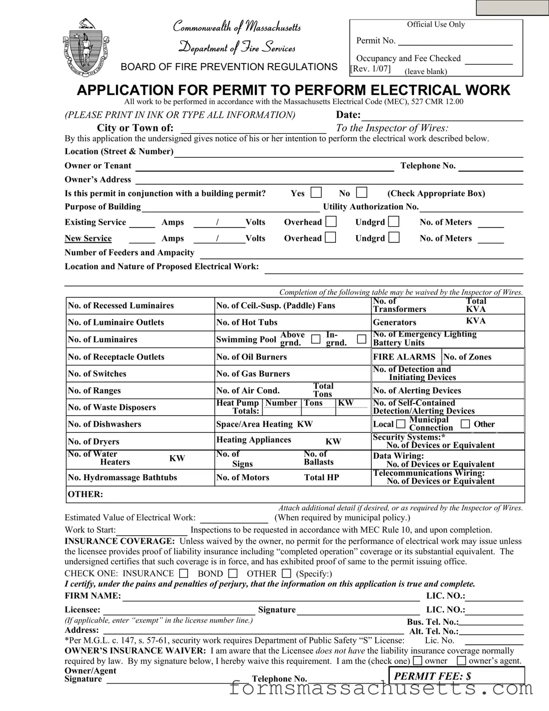 Fill in a Valid Massachusetts Permit Electrical Form