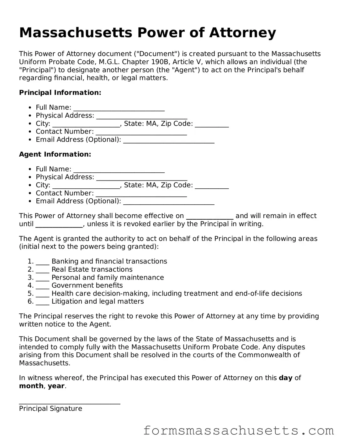 Massachusetts Power of Attorney Document