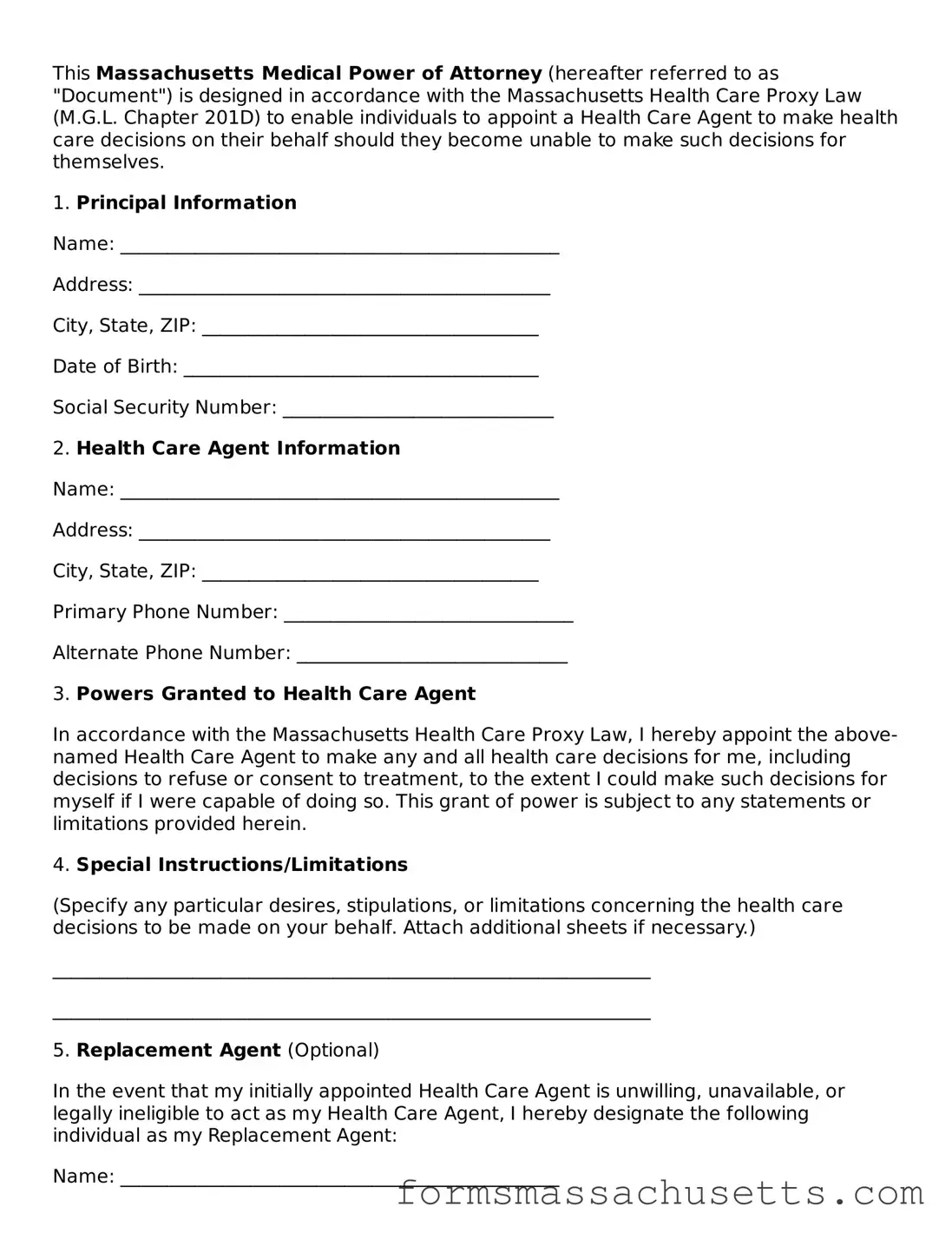 Massachusetts Medical Power of Attorney Document