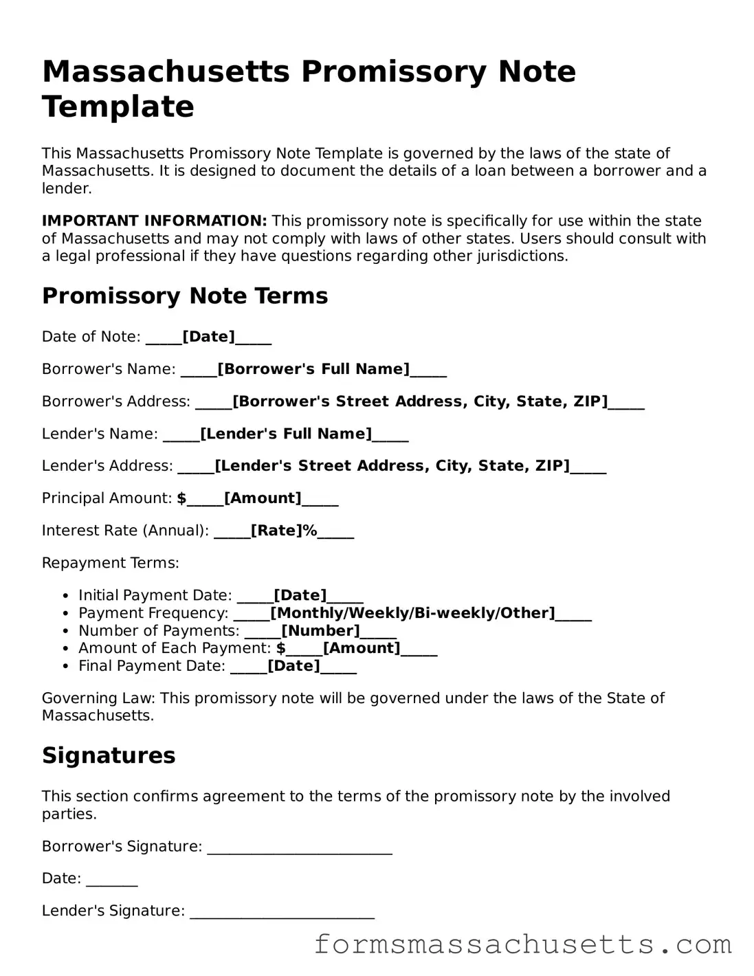 Massachusetts Promissory Note Document