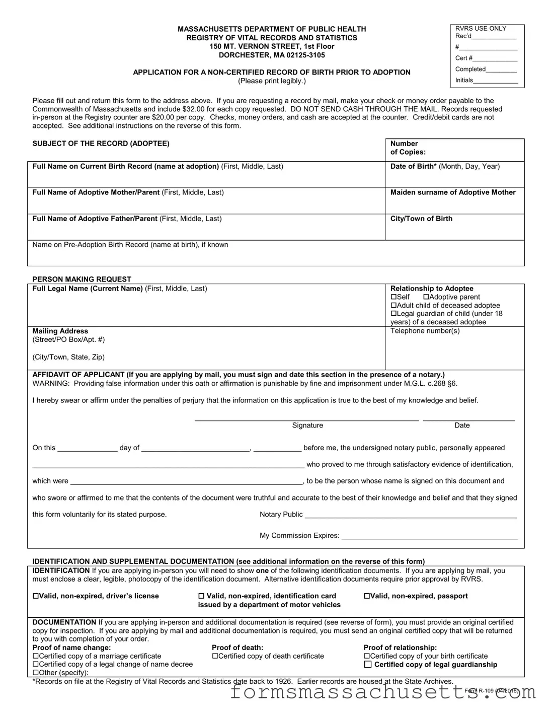 Fill in a Valid Massachusetts R 109 Form