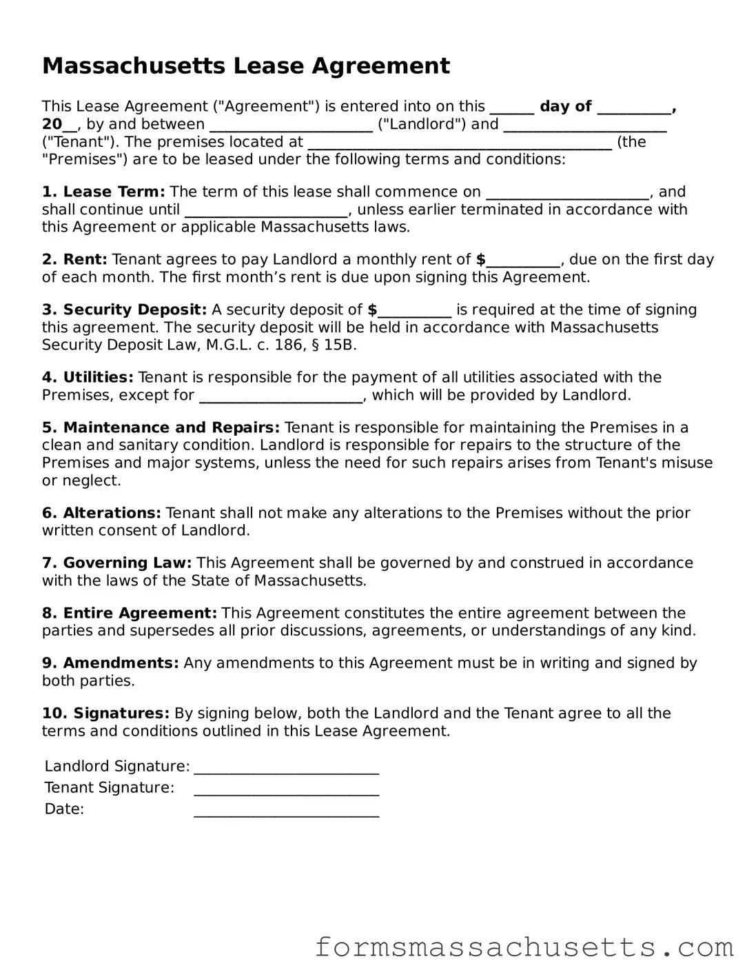 Massachusetts Lease Agreement Document