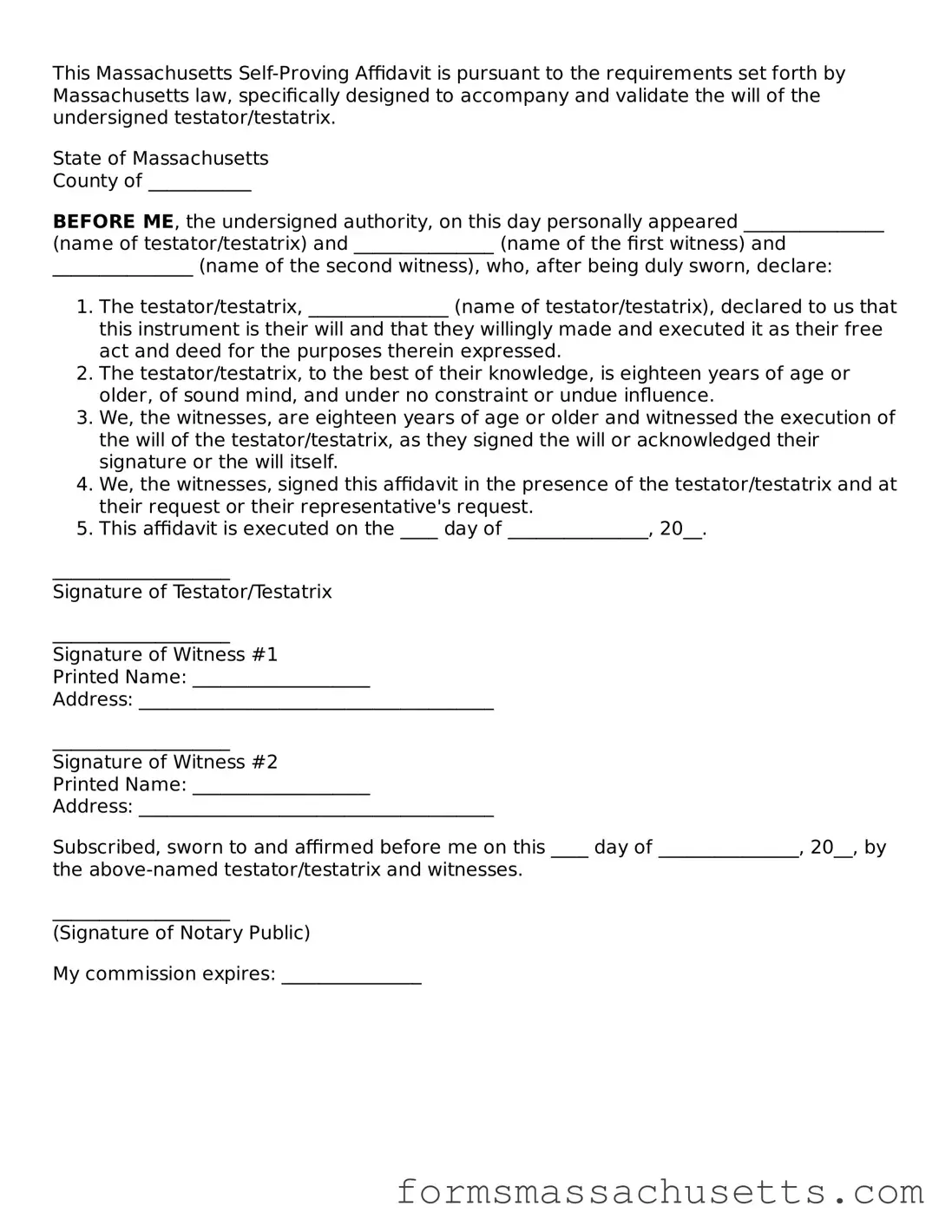Massachusetts Self-Proving Affidavit Document