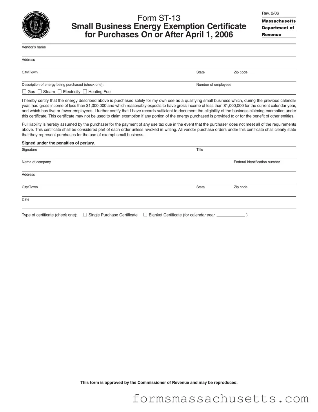 Fill in a Valid Massachusetts St 13 Form