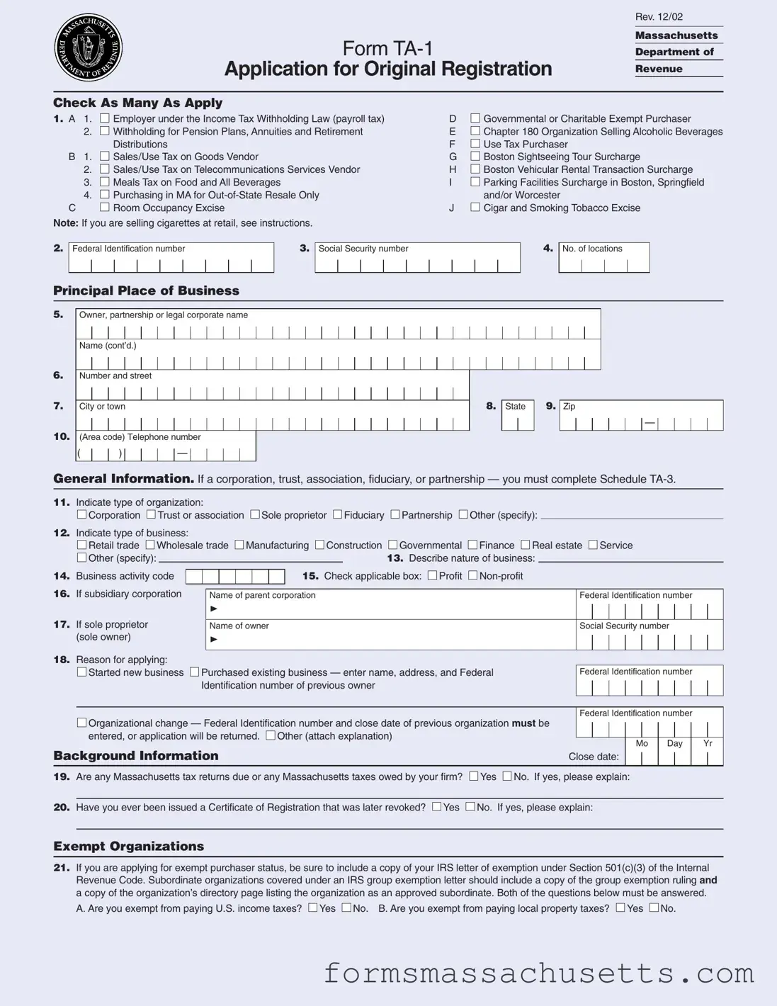 Fill in a Valid Massachusetts Ta 1 Form