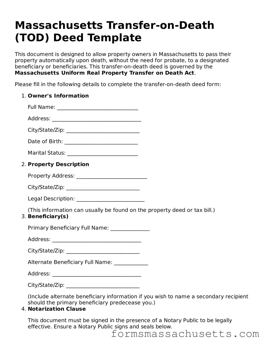 Massachusetts Transfer-on-Death Deed Document