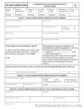 Fill in a Valid Cd Copy Order Massachusetts Form