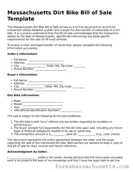 Massachusetts Dirt Bike Bill of Sale Document