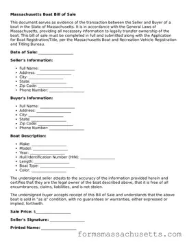 Massachusetts Boat Bill of Sale Document