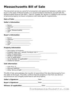 Massachusetts Bill of Sale Document