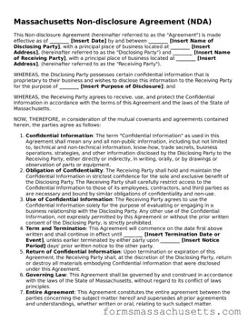 Massachusetts Non-disclosure Agreement Document