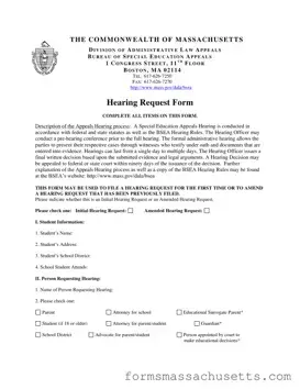 Fill in a Valid Massachusetts Hearing Request Form