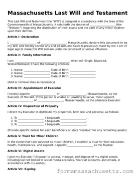 Massachusetts Last Will and Testament Document