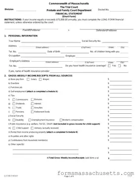 Fill in a Valid Massachusetts Short Financial Statement Form